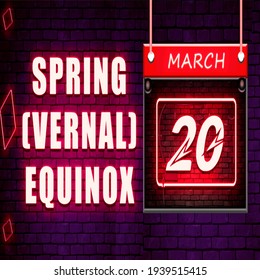 Happy Spring Vernal Equinox, Calendar icon, vector illustration, on Bricks background