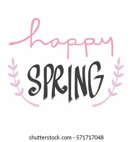 Happy spring word lettering illustration on white background