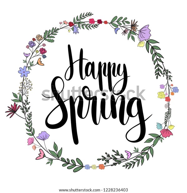 Happy Springhand Drawn Vector Illustrationlettering Spring Stock Vector ...