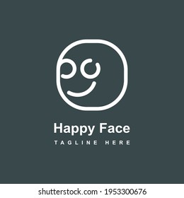 Happy square face logo template design. Simple vector of human icon.