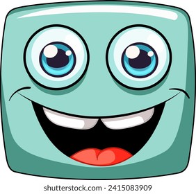 A happy, square-shaped cartoon face with big eyes.