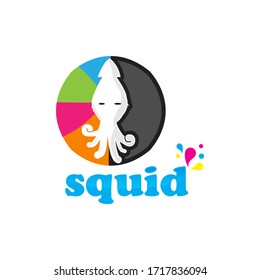 happy squid character mascot, squid vector logo template