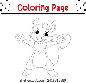 Happy squirrel coloring book for kids. Wild animal coloring pages for children