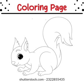 Happy Squirrel coloring page for children. Cute Cartoon Squirrel Isolated on a White Background Coloring book.