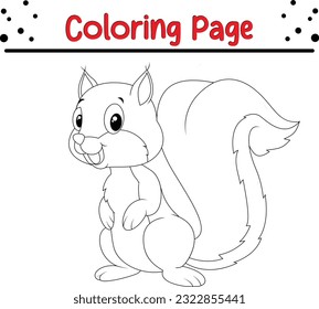 Happy Squirrel coloring page for children. Cute Cartoon Squirrel Isolated on a White Background Coloring book.