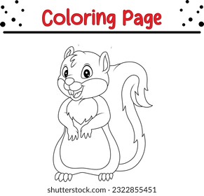 Happy Squirrel coloring page for children. Cute Cartoon Squirrel Isolated on a White Background Coloring book.