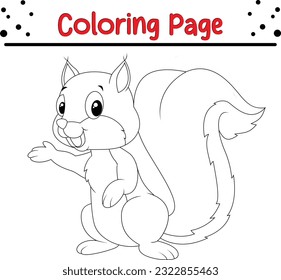 Happy Squirrel coloring page for children. Cute Cartoon Squirrel Isolated on a White Background Coloring book.