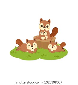 Happy Squirrel Family Cartoon.