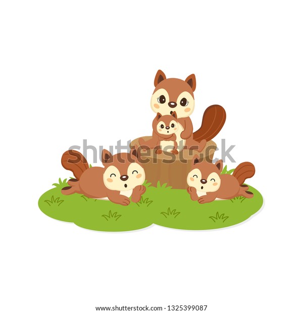 Happy squirrel family\
cartoon.
