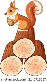 Happy squirrel on wood illustration