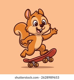 Happy Squirrel Skateboarder Cute Cartoon Character
