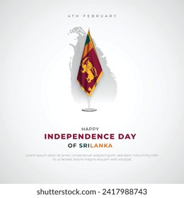 Happy Sri Lanka Independence Day Greeting Card and Post. Independence Day of Sri Lanka with Text, Flag, and Sri Lanka Map Vector Illustration