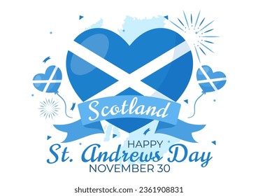 Happy St Andrew Day Vector Illustration on 30 November with Scotland Flag in National Holiday Celebration Flat Cartoon Blue Background Design