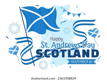 Happy St Andrew Day Vector Illustration on 30 November with Scotland Flag in National Holiday Celebration Flat Cartoon Blue Background Design