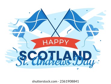 Happy St Andrew Day Vector Illustración el 30 de noviembre con la bandera de Escocia en celebración de festividades planas caricatura azul diseño de fondo