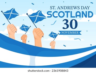 Happy St Andrew Day Vector Illustration on 30 November with Scotland Flag in National Holiday Celebration Flat Cartoon Blue Background Design