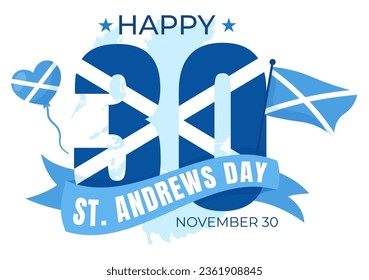 Happy St Andrew Day Vector Illustration am 30. November mit Scotland Flag in National Holiday Celebration Flat Cartoon blauer Hintergrund Design