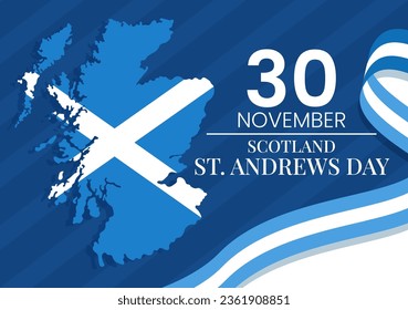 Happy St Andrew Day Vector Illustration on 30 November with Scotland Flag in National Holiday Celebration Flat Cartoon Blue Background Design