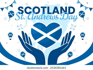 Happy St Andrew's Day Vector Illustration on 30 November, featuring the Scotland Flag in a National Holiday Celebration with a Flat Style Background