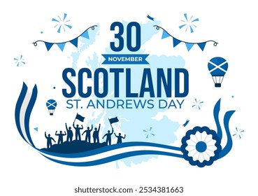 Happy St Andrew's Day Vector Illustration on 30 November, featuring the Scotland Flag in a National Holiday Celebration with a Flat Style Background