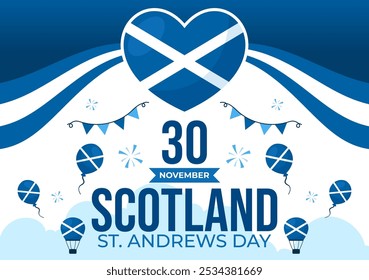 Happy St Andrew's Day Vector Illustration on 30 November, featuring the Scotland Flag in a National Holiday Celebration with a Flat Style Background