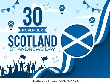 Happy St Andrew's Day Vector Illustration on 30 November, featuring the Scotland Flag in a National Holiday Celebration with a Flat Style Background