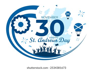 Happy St Andrew's Day Vector Illustration on 30 November, featuring the Scotland Flag in a National Holiday Celebration with a Flat Style Background