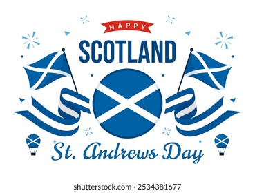 Happy St Andrew's Day Vector Illustration on 30 November, featuring the Scotland Flag in a National Holiday Celebration with a Flat Style Background