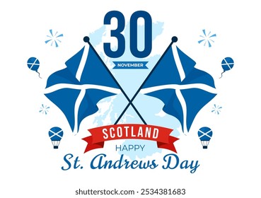 Happy St Andrew's Day Vector Illustration on 30 November, featuring the Scotland Flag in a National Holiday Celebration with a Flat Style Background