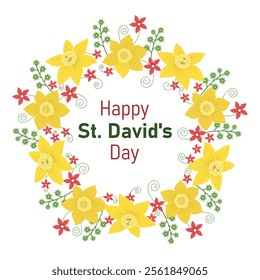 Happy St David's Day. Greeting card, invitation with flowers. Vector illustration