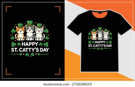 Feliz día de San Catty lindo gato Día de San Patricio Camiseta Diseño de Vector
