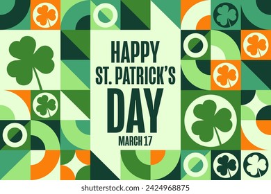 Happy St. Patrick’s Day. March 17. Holiday concept. Template for background, banner, card, poster with text inscription. Vector EPS10 illustration