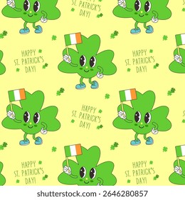 Happy St. Patrick’s Day Pattern with Adorable Shamrock and Clovers.  Perfect for party decor and festive packaging.