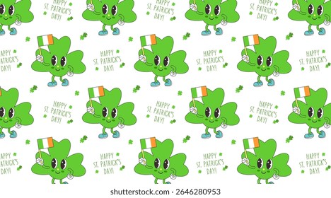 Happy St. Patrick’s Day Pattern with Adorable Shamrock and Clovers.  Perfect for party decor and festive packaging.