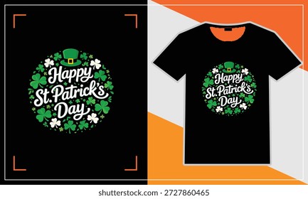 Happy St Patrick's Day Quadrat-T-Shirt-Vektordesign mit Shamrock-Kranz und abgerundeter Typografie
