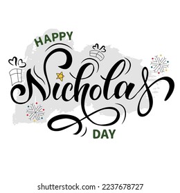 Happy St. Nicholas Day calligraphy hand lettering. Christian holiday in December. Vector template for typography poster, flyer, banner, sticker, etc.