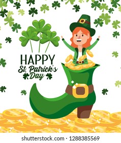 happy st patrick celebration and woman inside boot