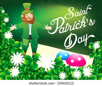 happy St Patrick day Background with clover vector illustration 