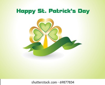 happy st patrick day background with clover, ribbon
