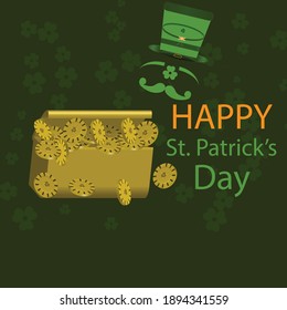 Happy St. Patrick Day with a colorful hat, leaf background decoration