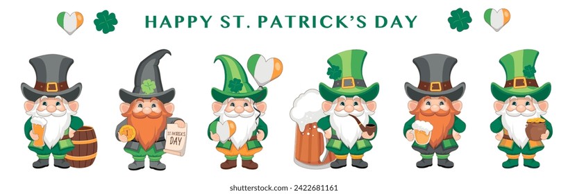 Happy St. Patrick Day with gnome Cartoon Illustration set