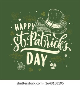 Happy-st-Patrick-Day-Illustration, Patrick-Vektorillustration, Heiliger-Patrick-Zitat, Heiliger-Patrick-Text, Kalligrafie