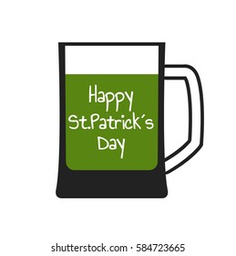 Happy St. Patrick day. Illustration of mug with green beer