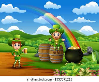 Happy St Patrick day leprechauns celebrate on the nature