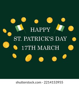 Happy St. Patrick Day lettering poster with green shamrock and orange stars. traditional holiday. For greeting cart, poster, banner, flyer, Greeting Card, social media. Isolated vector illustration	
