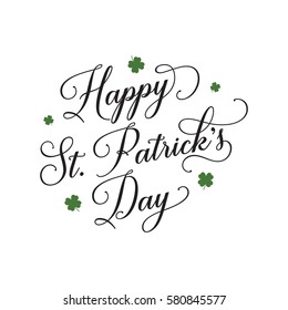 Happy St. Patrick Day Lettering and Leaves