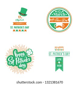 Happy St. Patrick Day set. Design templates collection in green and orange colors for Saint Patrick Day. Vector illustration.