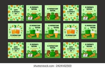 happy st patrick day social media post vector flat design