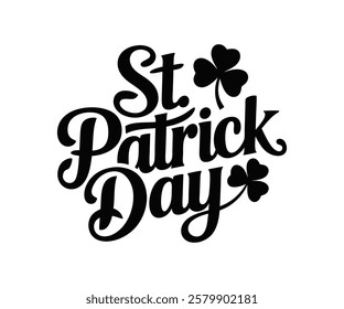 Happy St Patrick Day typography, Patrick's Day text, Hand lettering text with leaf clover on white background. Vector typography for St. Patrick's day t shirt and posters, greeting cards, banners.