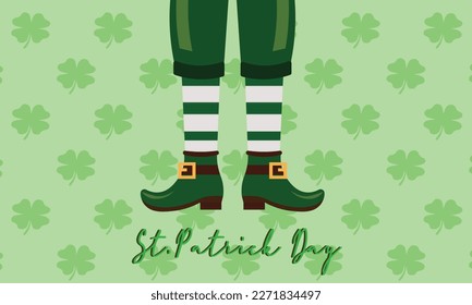 Happy St. Patrick 's day, celebration luck day in holiday, leprechaun green background and Patrick greeting design 